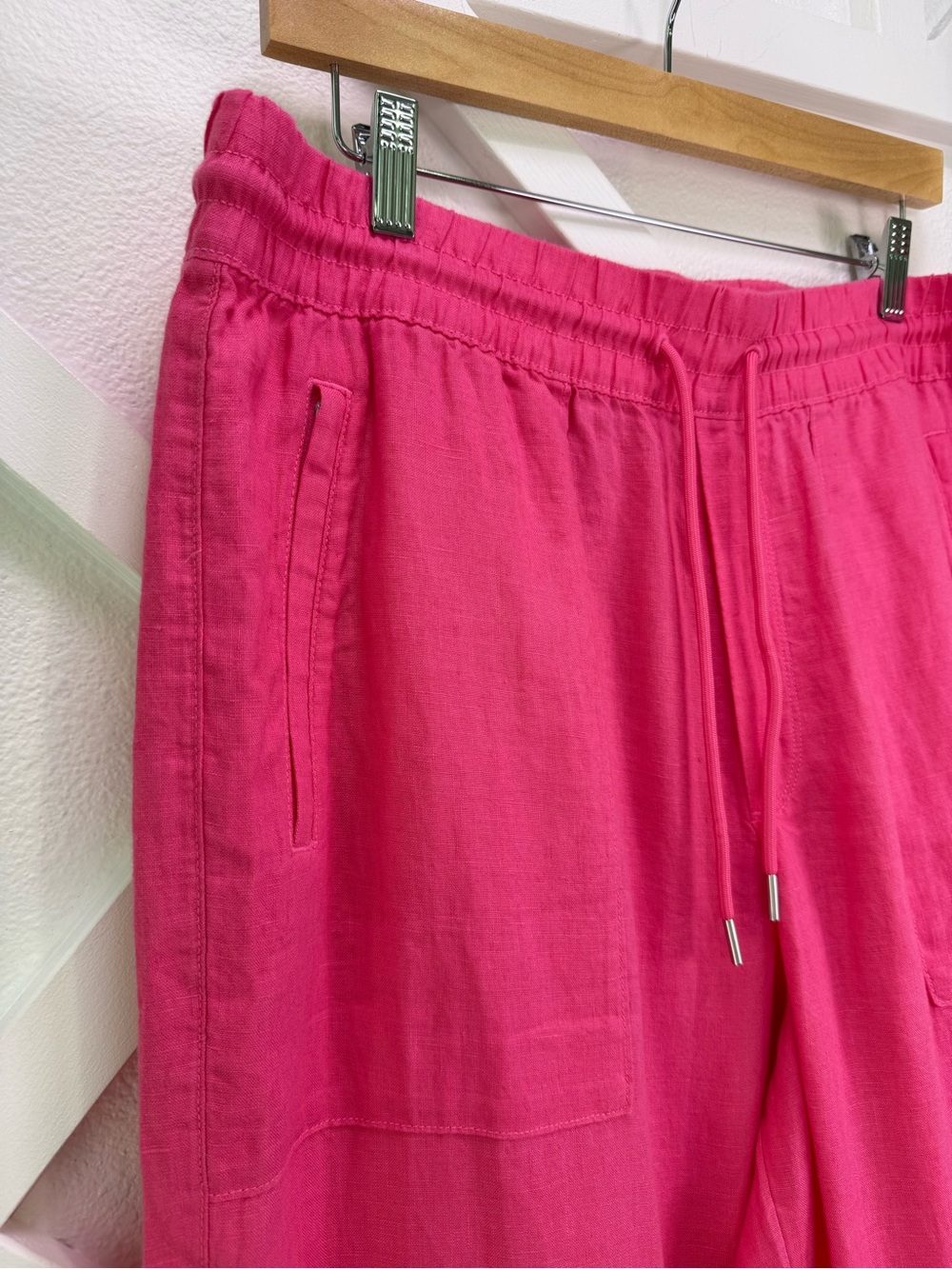 NWT Athleta Retreat Linen High Rise Wide Leg Pant Hot Pink Size Large - Picture 4 of 12
